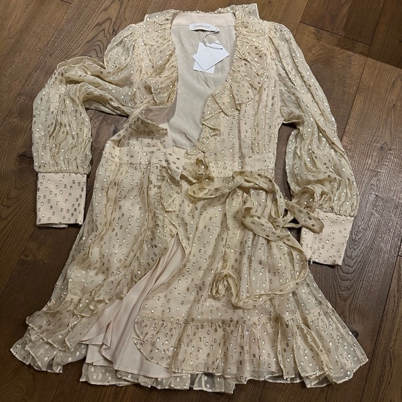 Zimmermann Cream Metallic Dot Long-Sleeve Mini Dress - Picture 9 of 16